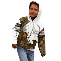 Custom Deer Hunting Skull Kid Hoodie with Antlers Graphic on Autumn Leaf Camo Background - Wonder Print Shop