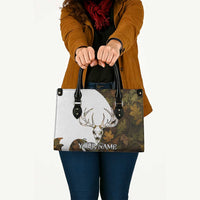 Custom Deer Hunting Skull Leather Bag with Antlers Graphic on Autumn Leaf Camo Background - Wonder Print Shop