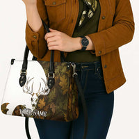 Custom Deer Hunting Skull Leather Bag with Antlers Graphic on Autumn Leaf Camo Background - Wonder Print Shop