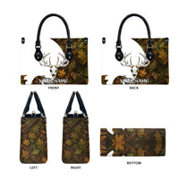 Custom Deer Hunting Skull Leather Bag with Antlers Graphic on Autumn Leaf Camo Background - Wonder Print Shop