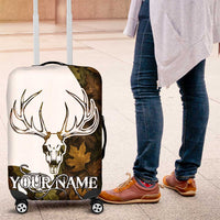 Custom Deer Hunting Skull Luggage Cover with Antlers Graphic on Autumn Leaf Camo Background - Wonder Print Shop