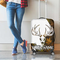 Custom Deer Hunting Skull Luggage Cover with Antlers Graphic on Autumn Leaf Camo Background - Wonder Print Shop