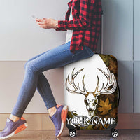 Custom Deer Hunting Skull Luggage Cover with Antlers Graphic on Autumn Leaf Camo Background - Wonder Print Shop