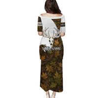 Custom Deer Hunting Skull Puletasi with Antlers Graphic on Autumn Leaf Camo Background - Wonder Print Shop