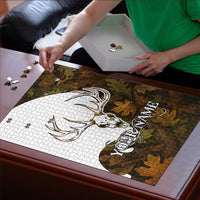Custom Deer Hunting Skull Puzzle with Antlers Graphic on Autumn Leaf Camo Background - Wonder Print Shop