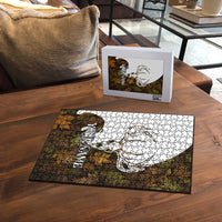 Custom Deer Hunting Skull Puzzle with Antlers Graphic on Autumn Leaf Camo Background - Wonder Print Shop