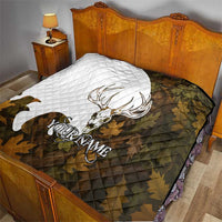 Custom Deer Hunting Skull Quilt with Antlers Graphic on Autumn Leaf Camo Background - Wonder Print Shop