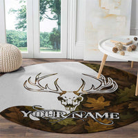 Custom Deer Hunting Skull Round Carpet with Antlers Graphic on Autumn Leaf Camo Background - Wonder Print Shop