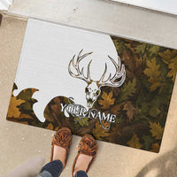 Custom Deer Hunting Skull Rubber Doormat with Antlers Graphic on Autumn Leaf Camo Background - Wonder Print Shop