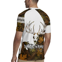 Custom Deer Hunting Skull Rugby Jersey with Antlers Graphic on Autumn Leaf Camo Background - Wonder Print Shop