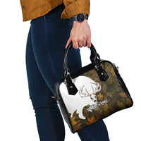 Custom Deer Hunting Skull Shoulder Handbag with Antlers Graphic on Autumn Leaf Camo Background - Wonder Print Shop