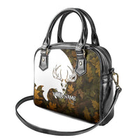 Custom Deer Hunting Skull Shoulder Handbag with Antlers Graphic on Autumn Leaf Camo Background - Wonder Print Shop
