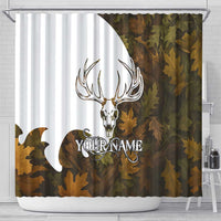 Custom Deer Hunting Skull Shower Curtain with Antlers Graphic on Autumn Leaf Camo Background - Wonder Print Shop
