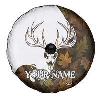 Custom Deer Hunting Skull Spare Tire Cover with Antlers Graphic on Autumn Leaf Camo Background - Wonder Print Shop