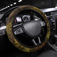 Deer Hunting Skull Steering Wheel Cover with Antlers Graphic on Autumn Leaf Camo Background - Wonder Print Shop