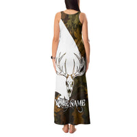 Custom Deer Hunting Skull Tank Maxi Dress with Antlers Graphic on Autumn Leaf Camo Background - Wonder Print Shop