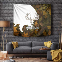 Custom Deer Hunting Skull Tapestry with Antlers Graphic on Autumn Leaf Camo Background - Wonder Print Shop