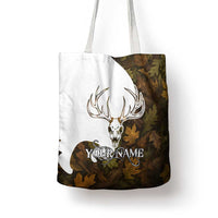 Custom Deer Hunting Skull Tote Bag with Antlers Graphic on Autumn Leaf Camo Background - Wonder Print Shop