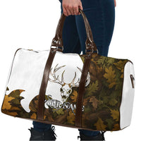 Custom Deer Hunting Skull Travel Bag with Antlers Graphic on Autumn Leaf Camo Background - Wonder Print Shop