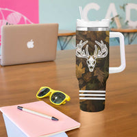 Custom Deer Hunting Skull Tumbler With Handle with Antlers Graphic on Autumn Leaf Camo Background - Wonder Print Shop
