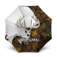Custom Deer Hunting Skull Umbrella with Antlers Graphic on Autumn Leaf Camo Background - Wonder Print Shop