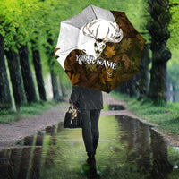 Custom Deer Hunting Skull Umbrella with Antlers Graphic on Autumn Leaf Camo Background - Wonder Print Shop