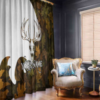 Custom Deer Hunting Skull Window Curtain with Antlers Graphic on Autumn Leaf Camo Background - Wonder Print Shop