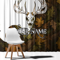 Custom Deer Hunting Skull Window Curtain with Antlers Graphic on Autumn Leaf Camo Background - Wonder Print Shop