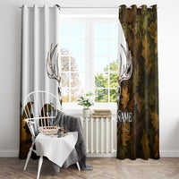 Custom Deer Hunting Skull Window Curtain with Antlers Graphic on Autumn Leaf Camo Background - Wonder Print Shop