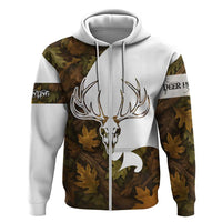 Custom Deer Hunting Skull Zip Hoodie with Antlers Graphic on Autumn Leaf Camo Background - Wonder Print Shop