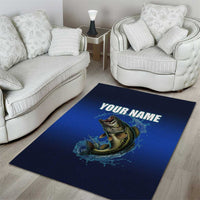 Custom Jumping Bass Fishing Area Rug with Water Splash and Lightning Background - Wonder Print Shop