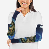 Custom Jumping Bass Fishing Arm Sleeves with Water Splash and Lightning Background - Wonder Print Shop