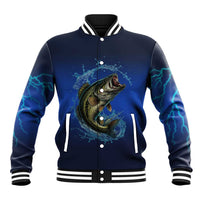 Custom Jumping Bass Fishing Baseball Jacket with Water Splash and Lightning Background - Wonder Print Shop