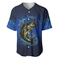 Custom Jumping Bass Fishing Baseball Jersey with Water Splash and Lightning Background - Wonder Print Shop
