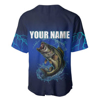 Custom Jumping Bass Fishing Baseball Jersey with Water Splash and Lightning Background - Wonder Print Shop