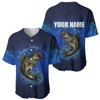Custom Jumping Bass Fishing Baseball Jersey with Water Splash and Lightning Background - Wonder Print Shop