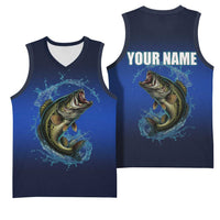 Custom Jumping Bass Fishing Basketball Jersey with Water Splash and Lightning Background - Wonder Print Shop