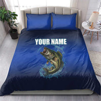 Custom Jumping Bass Fishing Bedding Set with Water Splash and Lightning Background - Wonder Print Shop