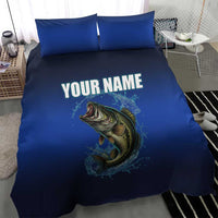Custom Jumping Bass Fishing Bedding Set with Water Splash and Lightning Background - Wonder Print Shop