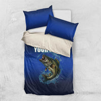 Custom Jumping Bass Fishing Bedding Set with Water Splash and Lightning Background - Wonder Print Shop