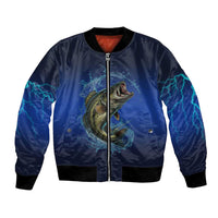Custom Jumping Bass Fishing Bomber Jacket with Water Splash and Lightning Background - Wonder Print Shop