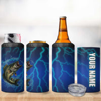 Custom Jumping Bass Fishing 4 in 1 Can Cooler Tumbler with Water Splash and Lightning Background - Wonder Print Shop