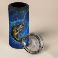 Custom Jumping Bass Fishing 4 in 1 Can Cooler Tumbler with Water Splash and Lightning Background - Wonder Print Shop