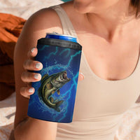 Custom Jumping Bass Fishing 4 in 1 Can Cooler Tumbler with Water Splash and Lightning Background - Wonder Print Shop