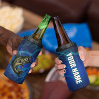 Custom Jumping Bass Fishing 4 in 1 Can Cooler Tumbler with Water Splash and Lightning Background - Wonder Print Shop