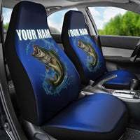 Custom Jumping Bass Fishing Car Seat Cover with Water Splash and Lightning Background - Wonder Print Shop