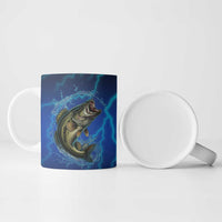 Custom Jumping Bass Fishing Ceramic Mug with Water Splash and Lightning Background - Wonder Print Shop