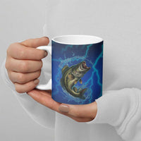 Custom Jumping Bass Fishing Ceramic Mug with Water Splash and Lightning Background - Wonder Print Shop
