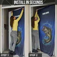 Custom Jumping Bass Fishing Door Cover with Water Splash and Lightning Background - Wonder Print Shop