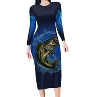 Custom Jumping Bass Fishing Family Matching Long Sleeve Bodycon Dress and Hawaiian Shirt with Water Splash and Lightning Background - Wonder Print Shop